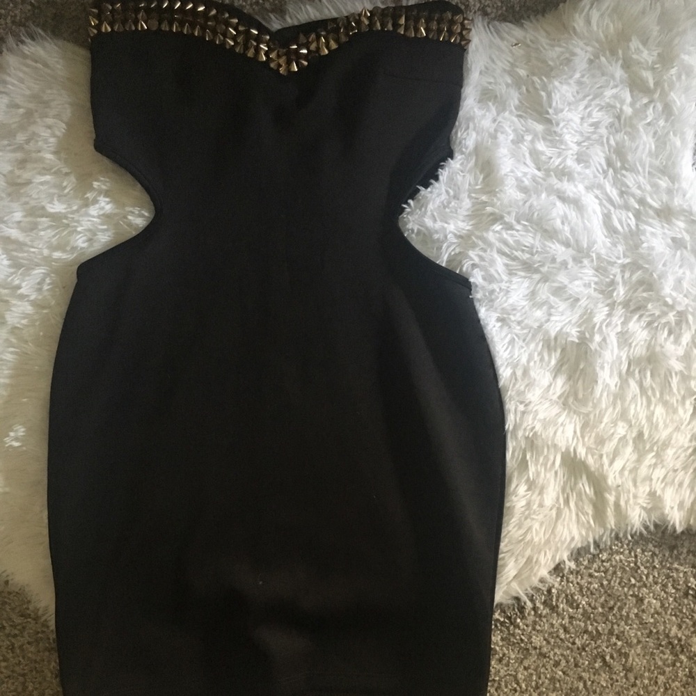 Gold Spike embellished black mini dress